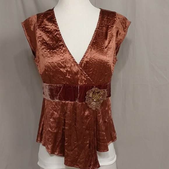 Anthropologie Tops - Odille Silk & Velvet Blouse Feminine Top Copper 8M
